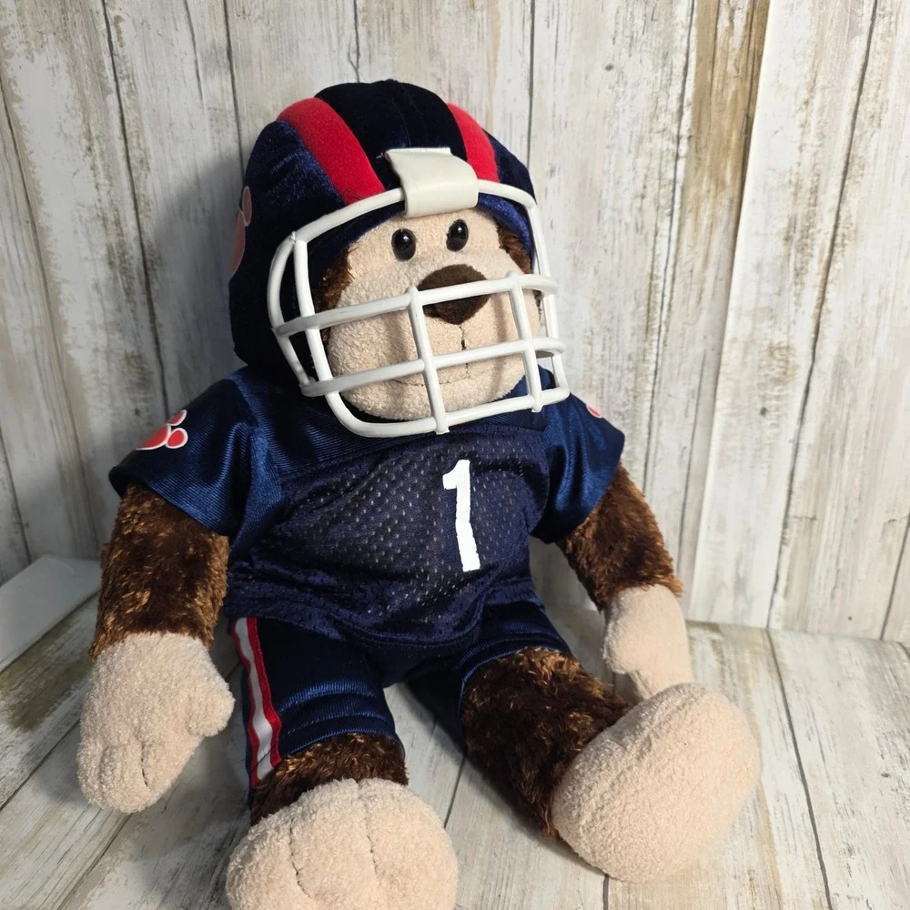 Build-A-Bear Football Monkey Plush Brown Stuffed Animal Navy Blue Uniform No 1